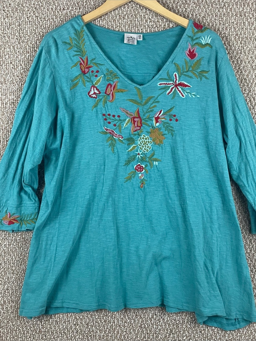 Parsley Sage Top Womens 2X Blue Embroidered Floral Boho Festival Casual Ws